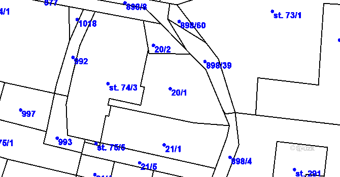 Parcela st. 20/1 v KÚ Tuněchody, Katastrální mapa