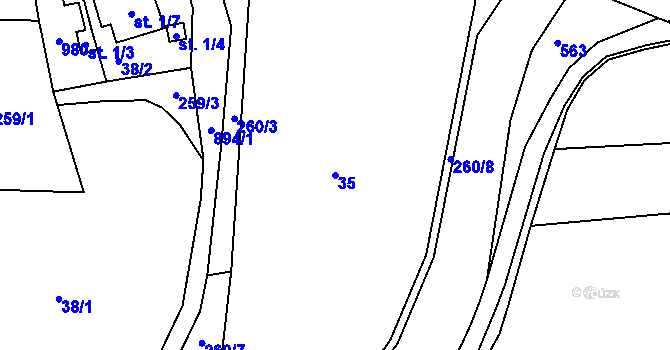 Parcela st. 35 v KÚ Tuněchody, Katastrální mapa