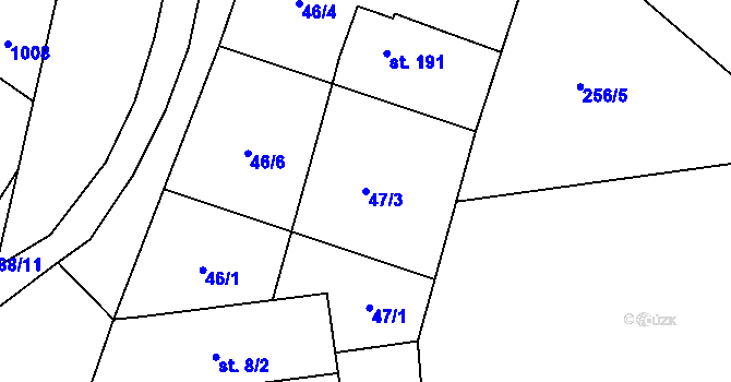 Parcela st. 47/3 v KÚ Tuněchody, Katastrální mapa