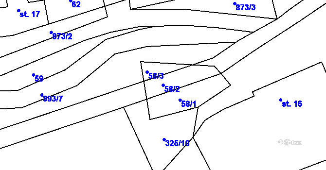 Parcela st. 58/2 v KÚ Tuněchody, Katastrální mapa