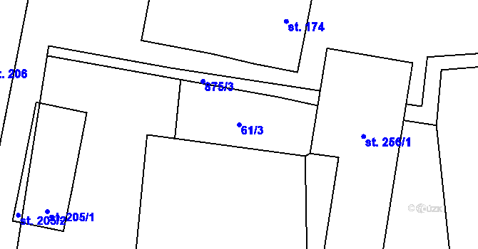 Parcela st. 61/3 v KÚ Tuněchody, Katastrální mapa