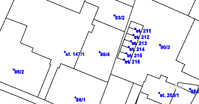 Parcela st. 86/4 v KÚ Tuněchody, Katastrální mapa