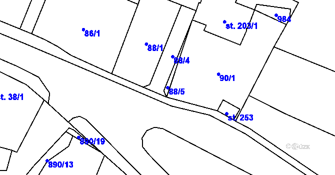 Parcela st. 88/5 v KÚ Tuněchody, Katastrální mapa