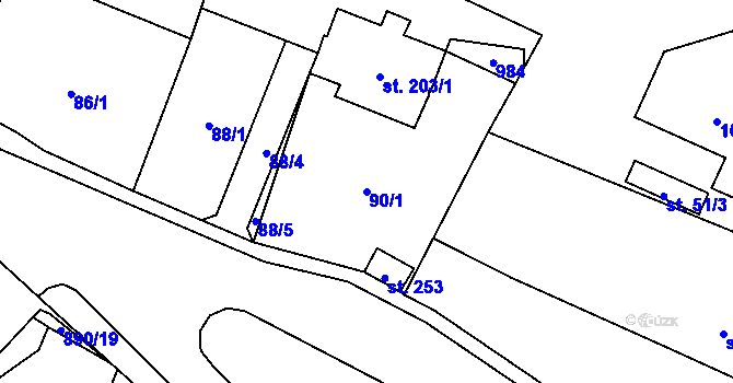 Parcela st. 90/1 v KÚ Tuněchody, Katastrální mapa