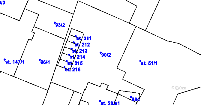 Parcela st. 90/2 v KÚ Tuněchody, Katastrální mapa