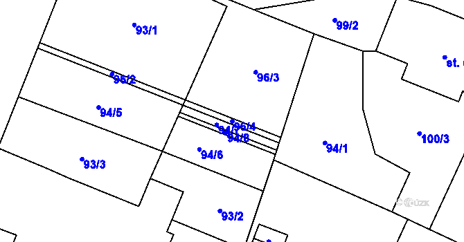 Parcela st. 96/4 v KÚ Tuněchody, Katastrální mapa