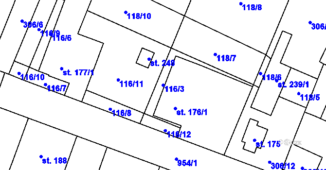 Parcela st. 116/3 v KÚ Tuněchody, Katastrální mapa
