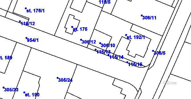 Parcela st. 116/13 v KÚ Tuněchody, Katastrální mapa