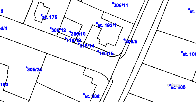 Parcela st. 116/15 v KÚ Tuněchody, Katastrální mapa