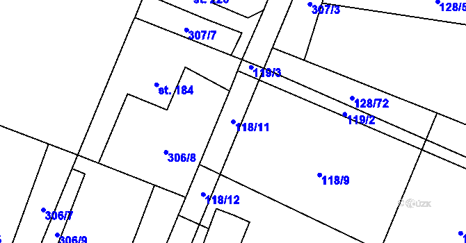 Parcela st. 118/11 v KÚ Tuněchody, Katastrální mapa