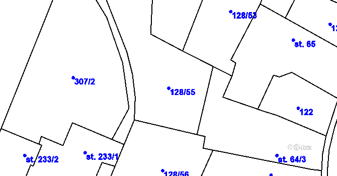 Parcela st. 128/55 v KÚ Tuněchody, Katastrální mapa