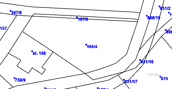Parcela st. 165/4 v KÚ Tuněchody, Katastrální mapa