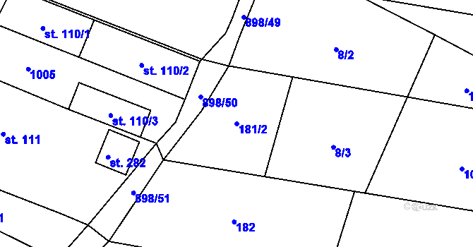 Parcela st. 181/2 v KÚ Tuněchody, Katastrální mapa