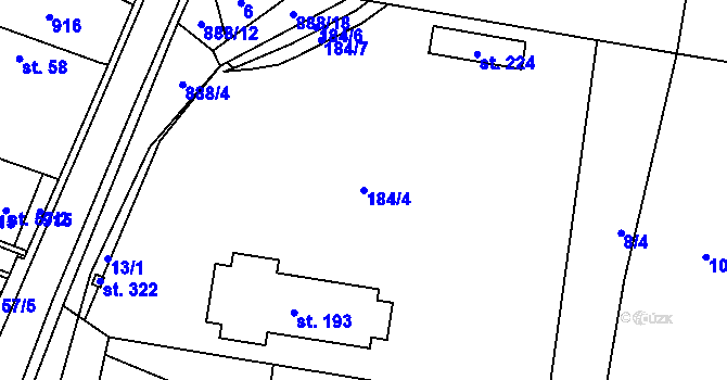 Parcela st. 184/4 v KÚ Tuněchody, Katastrální mapa