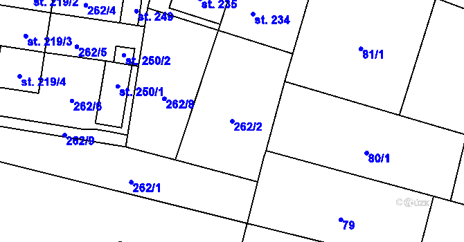 Parcela st. 262/2 v KÚ Tuněchody, Katastrální mapa