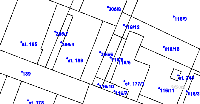 Parcela st. 306/6 v KÚ Tuněchody, Katastrální mapa