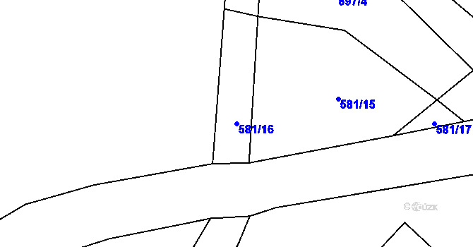 Parcela st. 581/16 v KÚ Tuněchody, Katastrální mapa
