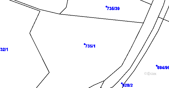 Parcela st. 735/1 v KÚ Tuněchody, Katastrální mapa