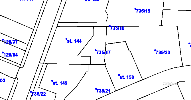 Parcela st. 735/17 v KÚ Tuněchody, Katastrální mapa