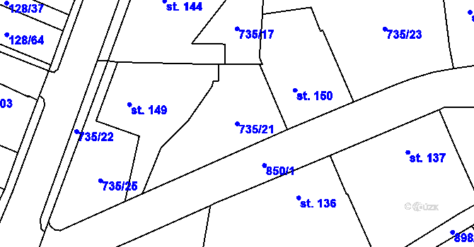 Parcela st. 735/21 v KÚ Tuněchody, Katastrální mapa