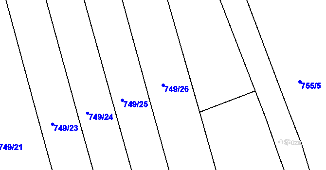 Parcela st. 749/26 v KÚ Tuněchody, Katastrální mapa