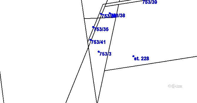 Parcela st. 753/3 v KÚ Tuněchody, Katastrální mapa