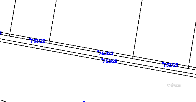 Parcela st. 753/23 v KÚ Tuněchody, Katastrální mapa