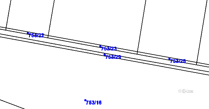 Parcela st. 753/29 v KÚ Tuněchody, Katastrální mapa