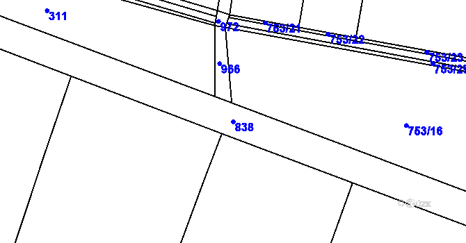 Parcela st. 838 v KÚ Tuněchody, Katastrální mapa