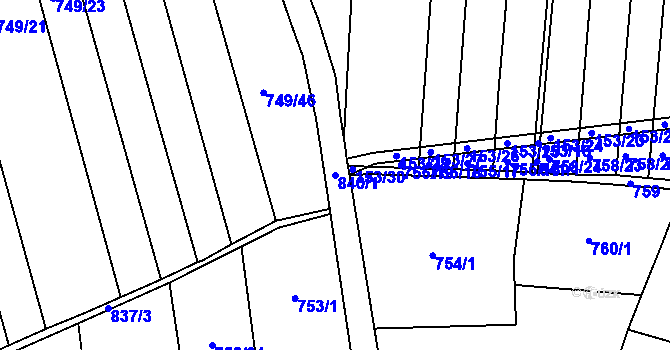 Parcela st. 840/1 v KÚ Tuněchody, Katastrální mapa