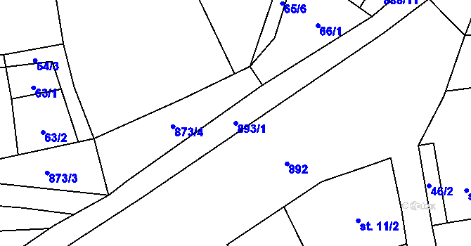 Parcela st. 893/1 v KÚ Tuněchody, Katastrální mapa