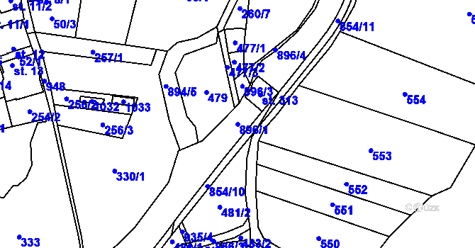 Parcela st. 896/1 v KÚ Tuněchody, Katastrální mapa