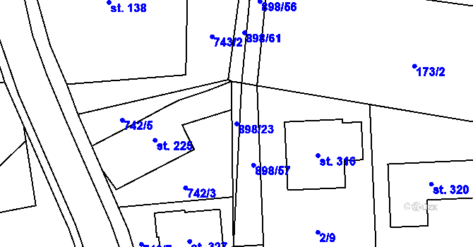 Parcela st. 898/23 v KÚ Tuněchody, Katastrální mapa