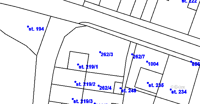 Parcela st. 262/3 v KÚ Tuněchody, Katastrální mapa