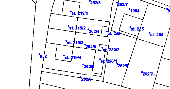Parcela st. 262/5 v KÚ Tuněchody, Katastrální mapa