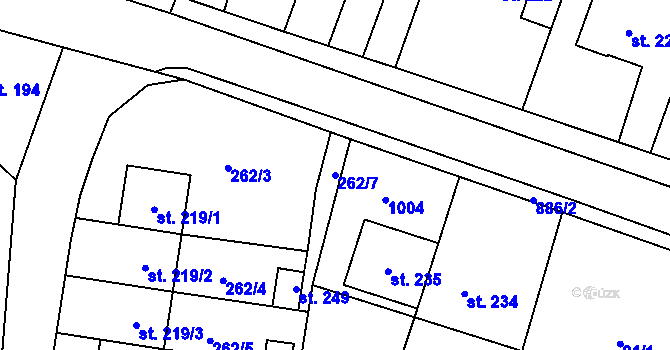 Parcela st. 262/7 v KÚ Tuněchody, Katastrální mapa
