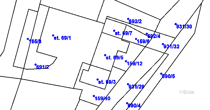 Parcela st. 69/5 v KÚ Tuněchody, Katastrální mapa