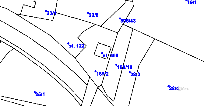 Parcela st. 308 v KÚ Tuněchody, Katastrální mapa