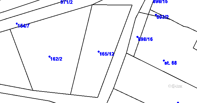 Parcela st. 165/12 v KÚ Tuněchody, Katastrální mapa
