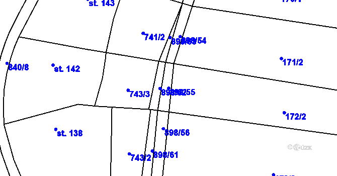 Parcela st. 898/55 v KÚ Tuněchody, Katastrální mapa