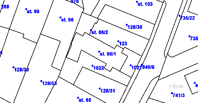 Parcela st. 66/1 v KÚ Tuněchody, Katastrální mapa