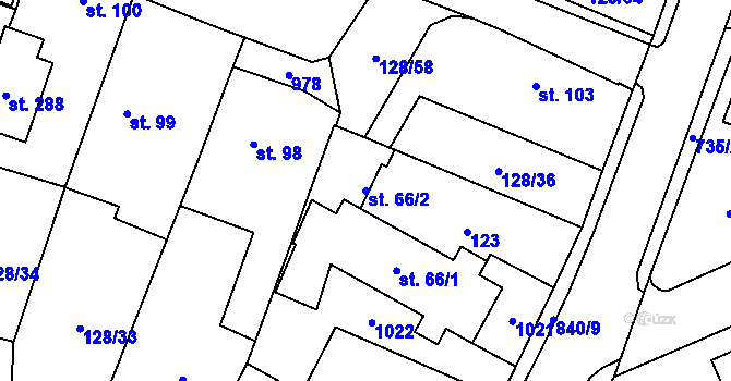 Parcela st. 66/2 v KÚ Tuněchody, Katastrální mapa