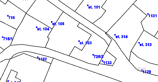 Parcela st. 103 v KÚ Adamov u Tupadel, Katastrální mapa