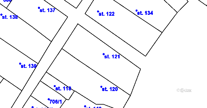 Parcela st. 121 v KÚ Adamov u Tupadel, Katastrální mapa