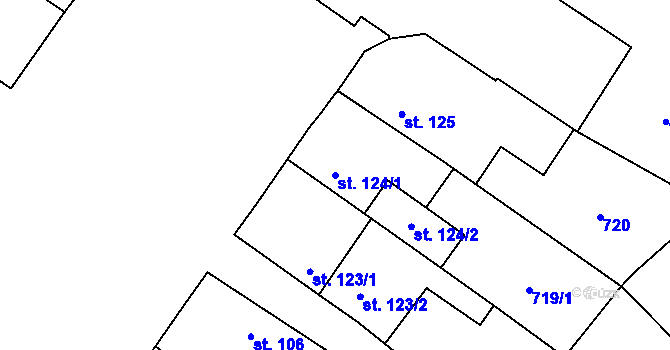 Parcela st. 124/1 v KÚ Adamov u Tupadel, Katastrální mapa
