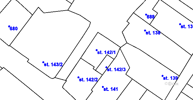 Parcela st. 142/1 v KÚ Adamov u Tupadel, Katastrální mapa