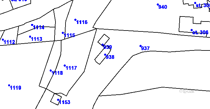 Parcela st. 938 v KÚ Adamov u Tupadel, Katastrální mapa
