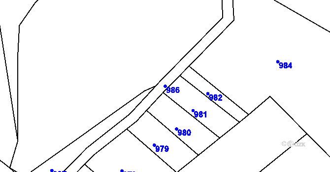 Parcela st. 986 v KÚ Adamov u Tupadel, Katastrální mapa