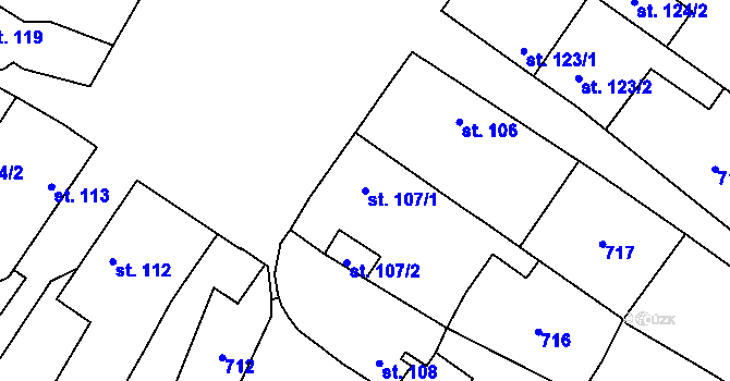 Parcela st. 107/1 v KÚ Adamov u Tupadel, Katastrální mapa