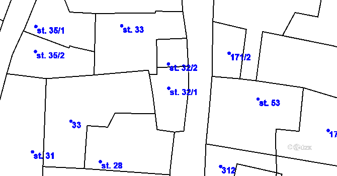 Parcela st. 32/1 v KÚ Schořov, Katastrální mapa